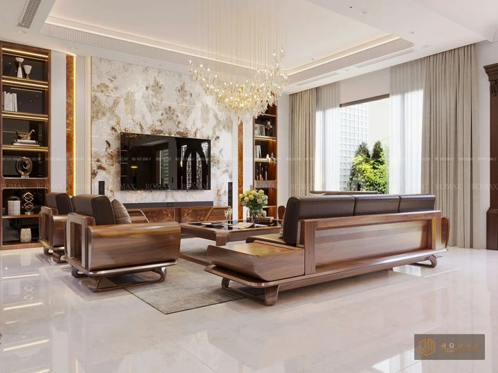 sofa gỗ tự nhiên óc chó đẹp