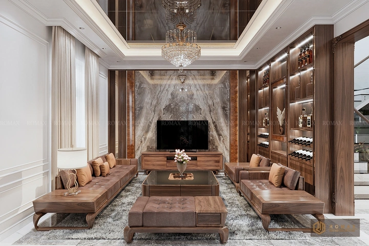 sofa gỗ tự nhiên óc chó đẹp