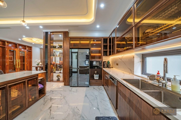 tủ bếp gỗ óc chó đẹp
