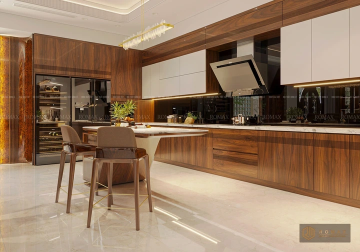 tủ bếp gỗ tự nhiên óc chó đẹp